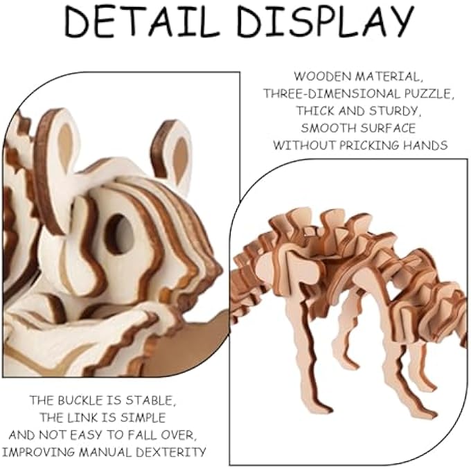 6 WOODEN DINOSAUR PUZZLES WITH ANIMALS, 3D DINOSAUR PUZZLES, CREATIVE DINOSAUR PUZZLES, EDUCATIONAL TOYS FOR CHILDREN, WOODEN ARTISTIC PUZZLES - Image 2